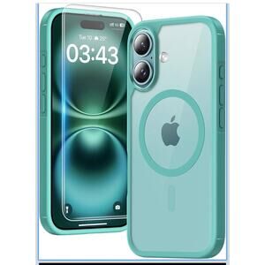 iPhone 16 Mint Green & Clear Case,Shockproof Slim